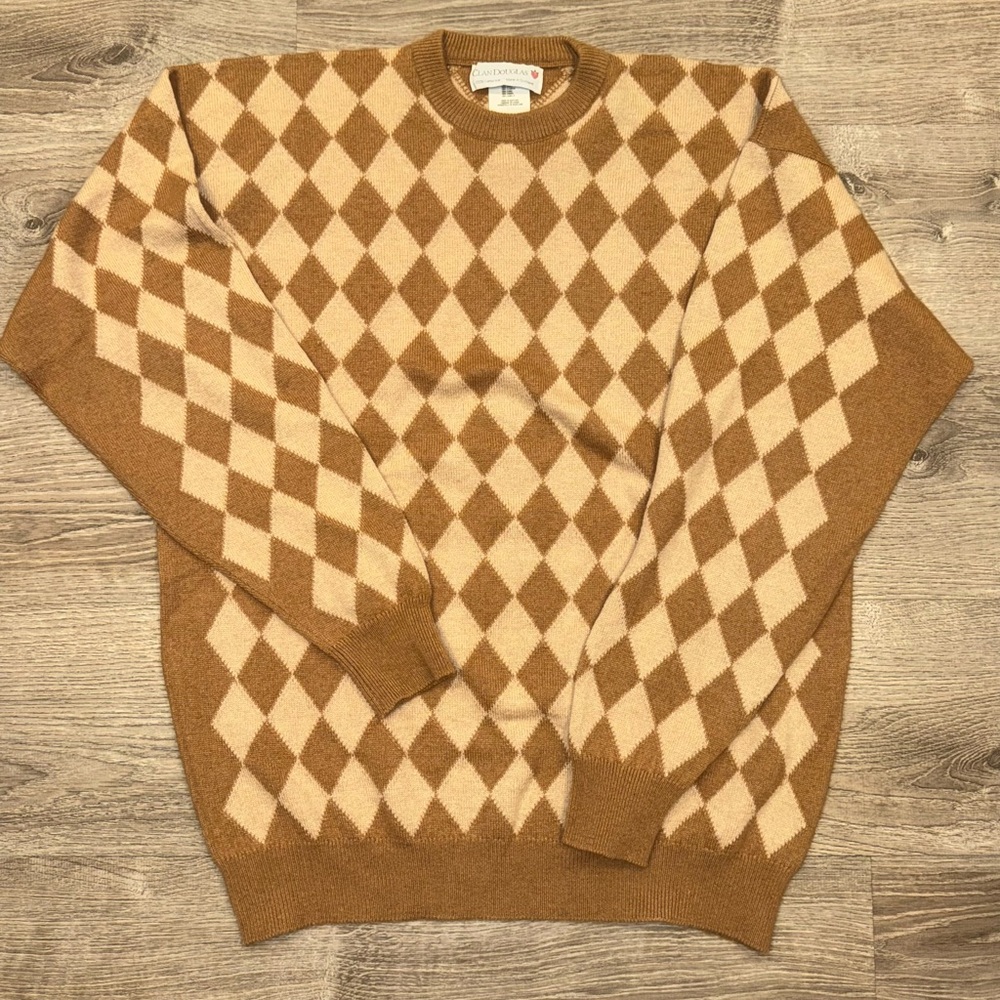 Brown and Cream Argyle Crewneck Sweater